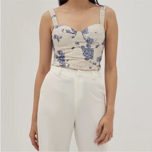 Love Bonito Floral Print Cream and Blue Women's Top